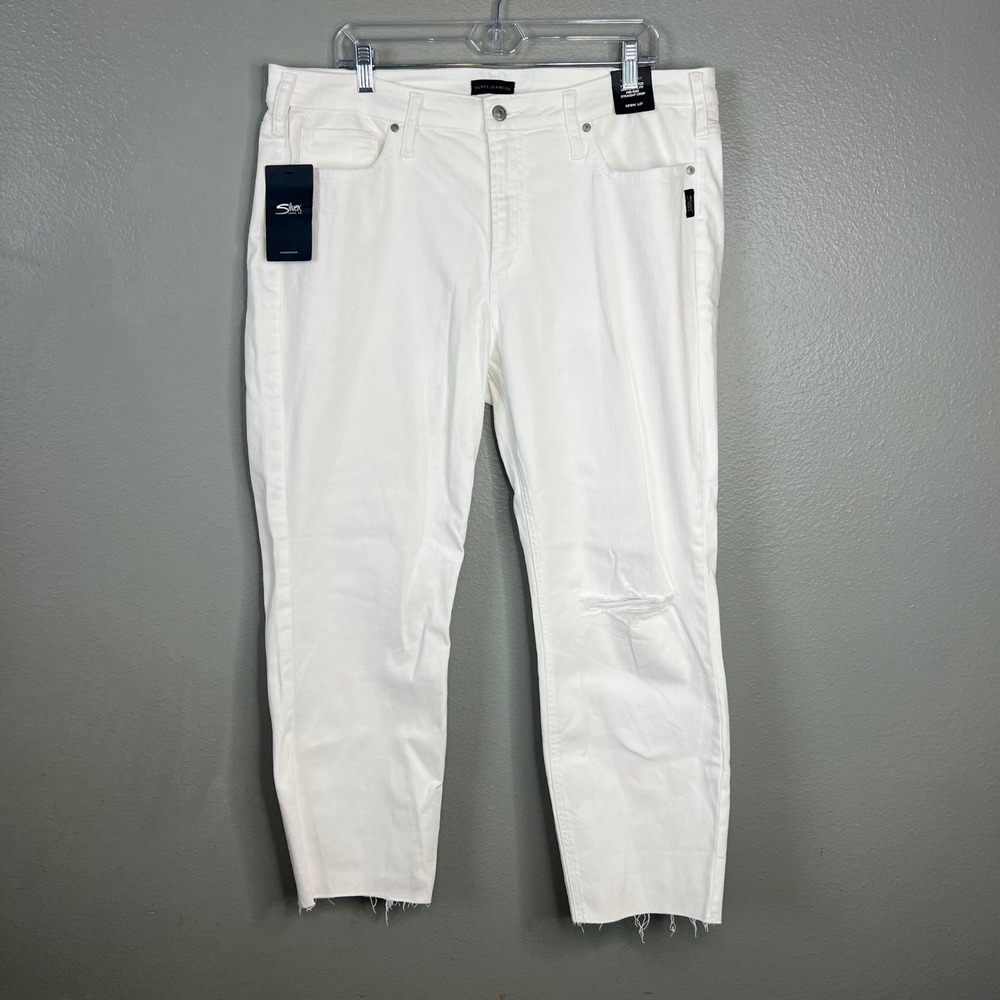 Silver Jeans Co Most Wanted Straight Crop Jeans Sz 18W Off White Distressed NWT
